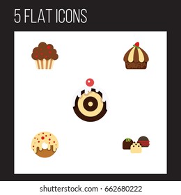 Flat Icon Cake Set Of Doughnut, Muffin, Pastry And Other Vector Objects. Also Includes Donuts, Patisserie, Dessert Elements.