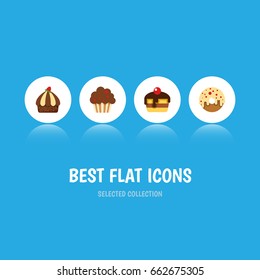 Flat Icon Cake Set Of Muffin, Dessert, Cupcake And Other Vector Objects. Also Includes Cupcake, Donuts, Cake Elements.