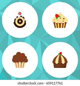 Flat Icon Cake Set Of Pastry, Muffin, Cupcake And Other Vector Objects. Also Includes Muffin, Confectionery, Pastry Elements.