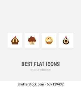 Flat Icon Cake Set Of Pastry, Cupcake, Doughnut And Other Vector Objects. Also Includes Pastry, Donuts, Cupcake Elements.