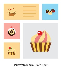 Flat Icon Cake Set Of Cake, Sweetmeat, Pastry And Other Vector Objects. Also Includes Patisserie, Donuts, Cake Elements.
