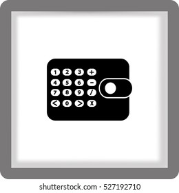 Icono plano. Calculadora en el bolso. Negocios y finanzas.
