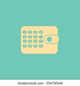 Icono plano. Calculadora en el bolso. Negocios y finanzas.