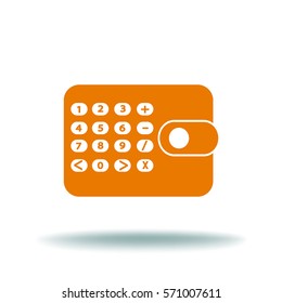 Icono plano. Calculadora en el bolso. Negocios y finanzas.