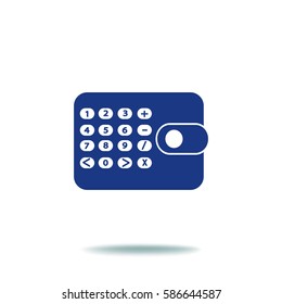 Icono plano. Calculadora en el bolso. Negocios y finanzas.