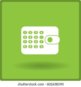 Icono plano. Calculadora en el bolso. Negocios y finanzas.