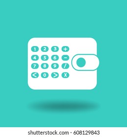 Icono plano. Calculadora en el bolso. Negocios y finanzas.