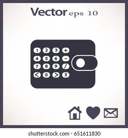 Icono plano. Calculadora en el bolso. Negocios y finanzas.