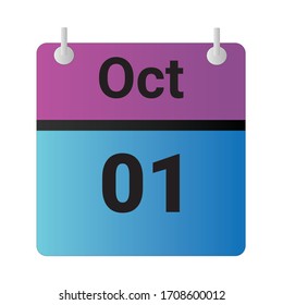 Icono plano 01 de octubre Indicado con morado, azul y negro. Ilustración vectorial.