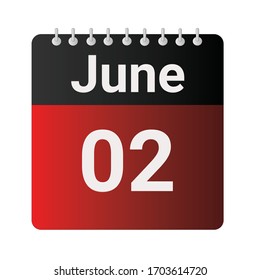 Flat icon calendar 02nd of June isolated on gray background. Vector illustration.