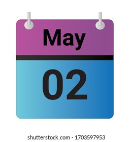 Flat icon calendar 02nd of May solated on gray background. Vector illustration.