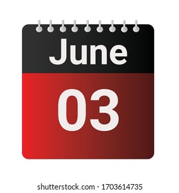 Flat icon calendar 03rd of June isolated on gray background. Vector illustration.