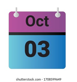Flaches Icon Kalender 03. Oktober Angezeigt mit violett, blau und schwarz. Vektorillustration.