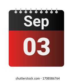 Flat Icon Kalender 03. September angezeigt mit rot & schwarz. Vektorillustration.
