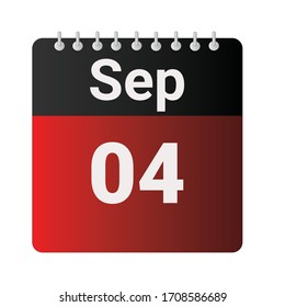 Flat icon calendar 04th of September indicated with red & black. Vector illustration.