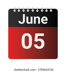 Flat icon calendar 05th of June isolated on gray background. Vector illustration.