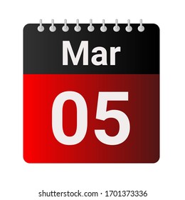 Icono plano calendario 05 de Marzo solado en fondo gris. Ilustración vectorial.