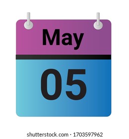 Flat icon calendar 05th of May solated on gray background. Vector illustration.