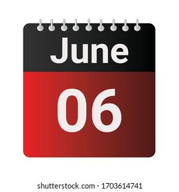 Flat icon calendar 06th of June isolated on gray background. Vector illustration.