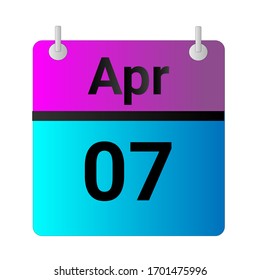 Flaches Symbol Kalender 07. April einzeln auf grauem Hintergrund. Vektorillustration.