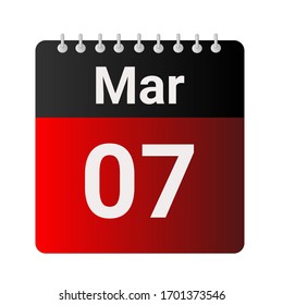 Icono plano calendario 07 de marzo soleado en fondo gris. Ilustración vectorial.