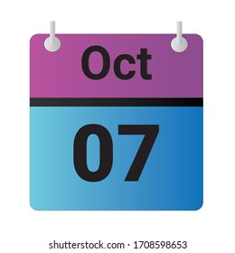 Flat icon calendar 07th of October Indicated with purple,blue & black. Vector illustration.