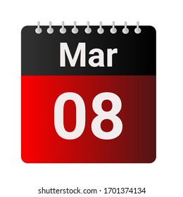 Flat icon calendar 08th of March solated on gray background. Vector illustration.