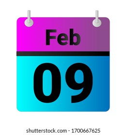 Flat icon calendar 09th of February solated on gray background. Vector illustration.
