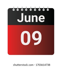 Icono plano 09 de junio aislado en fondo gris. Ilustración vectorial.