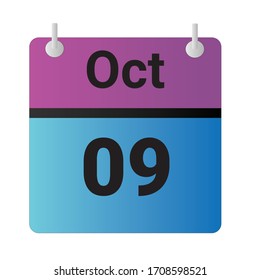 Icono plano 09 de octubre Indicado con morado, azul y negro. Ilustración vectorial.