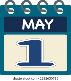Calendario de iconos planos 1 de mayo. Fecha, día y mes. Ilustración del vector. Banner azul de color verde teal. 1 de mayo. 1 de mayo.