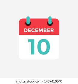 Flat icon calendar 10 December. Date, day and month. Vector illustration.