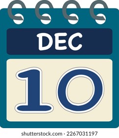 Flat icon calendar 10 of December. Date, day and month. Vector illustration . Blue teal green color banner. 10 Dec. 10th of Dec.
