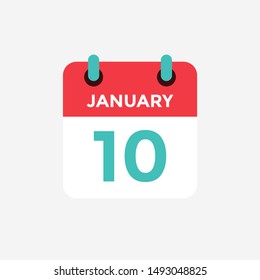 Flat icon calendar 10 January. Date, day and month. Vector illustration.