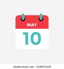 Flat icon calendar 10 of May. Date, day and month. Vector illustration.