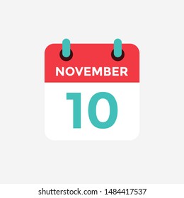Flat icon calendar 10 November. Date, day and month. Vector illustration.