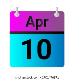 Flat icon calendar 10th of April solated on gray background. Vector illustration.