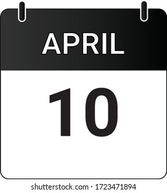 Flat Icon Kalender 10. April angezeigt mit weiß & schwarz. Vektorgrafik.