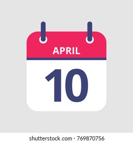 Flat icon calendar 10th of April isolated on gray background. Vector illustration.
