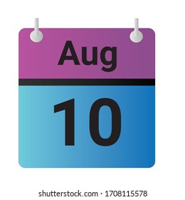 Flat icon calendar 10th of August Indicated with purple,blue & black. Vector illustration.