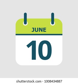 Flat icon calendar 10th of June isolated on gray background. Vector illustration.