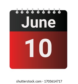 Icono plano 10 de junio aislado en fondo gris. Ilustración vectorial.