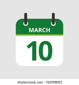Flat icon calendar 10th of March isolated on gray background. Vector illustration.
