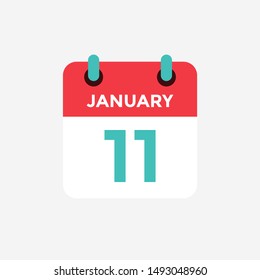 Flat icon calendar 11 January. Date, day and month. Vector illustration.