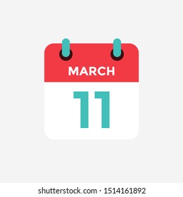 Flat icon calendar 11 of March. Date, day and month. Vector illustration.