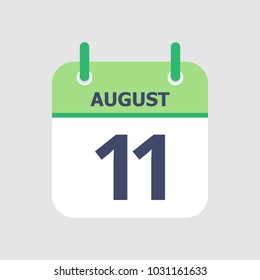 Flat icon calendar 11th of August isolated on gray background. Vector illustration.