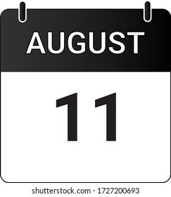 Flat icon calendar 11th of August indicated with white & black. Vector illustration.