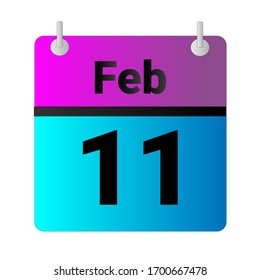 Flat icon calendar 11th of February solated on gray background. Vector illustration.
