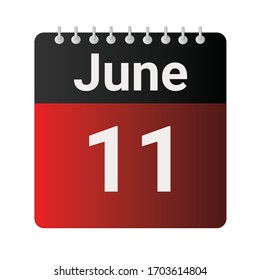 Flat icon calendar 11th of June isolated on gray background. Vector illustration.
