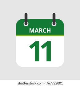 Flat icon calendar 11th of March isolated on gray background. Vector illustration.